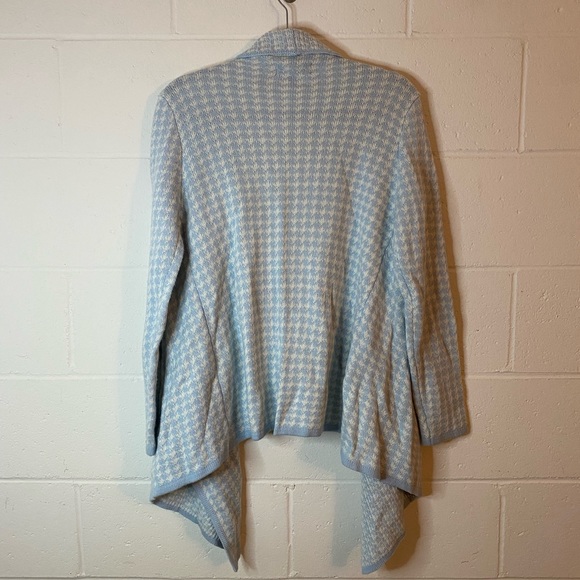 Francesca’s Blue Rain Light Blue White Square Pattern Open Front Cardigan - Picture 7 of 10